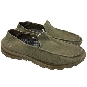 Skechers Superior taupe brown canvas memory foam loafer sneakers men’s Size 9.5